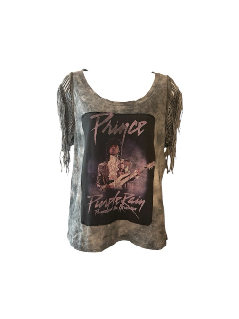 Prince Upcycled Graphic Fringe Sleeve Women's Top - Gray